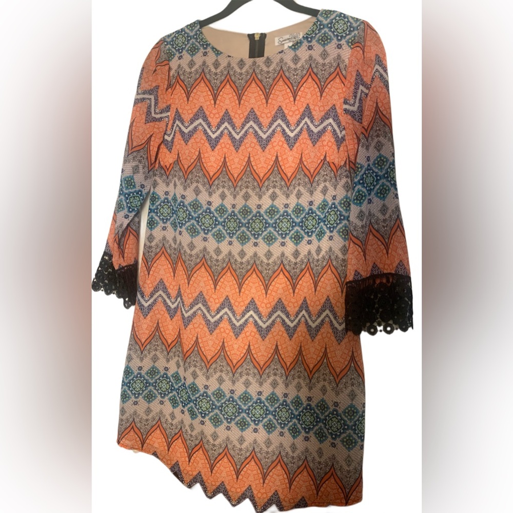 Speechless Colorful Geometric Print Shift Dress Size 3 Juniors
Orange Teal Black